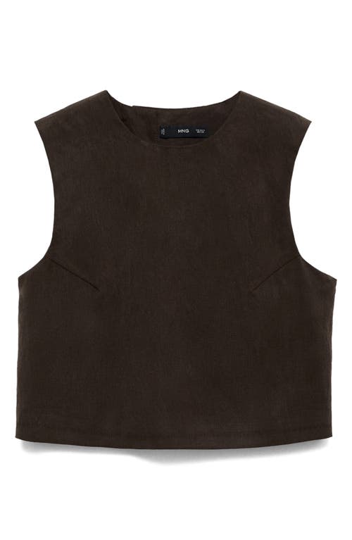 Mango Sleeveless Back Button Crop Top In Brown