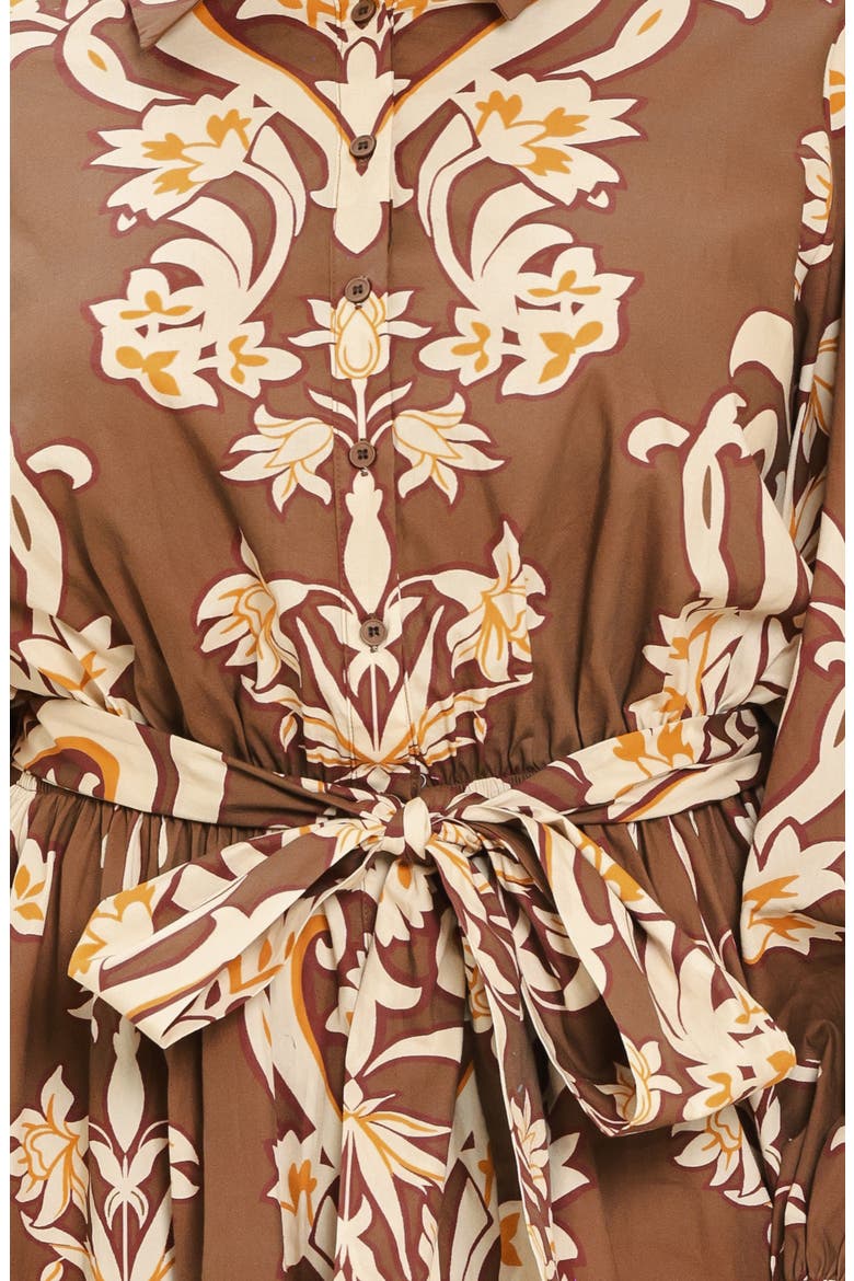 Printed Cotton Midi Shirtdress, Alternate, color, BROWN