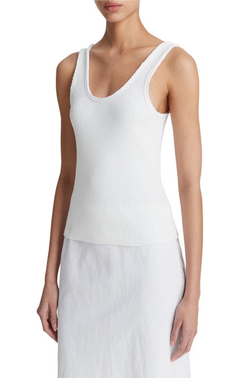 Vince Scoop Neck Rib Tank In Optic White