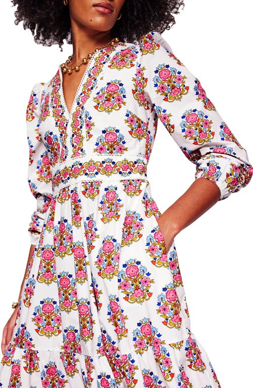 BODEN BODEN VIOLET FLORAL PRINT LONG SLEEVE MIDI DRESS