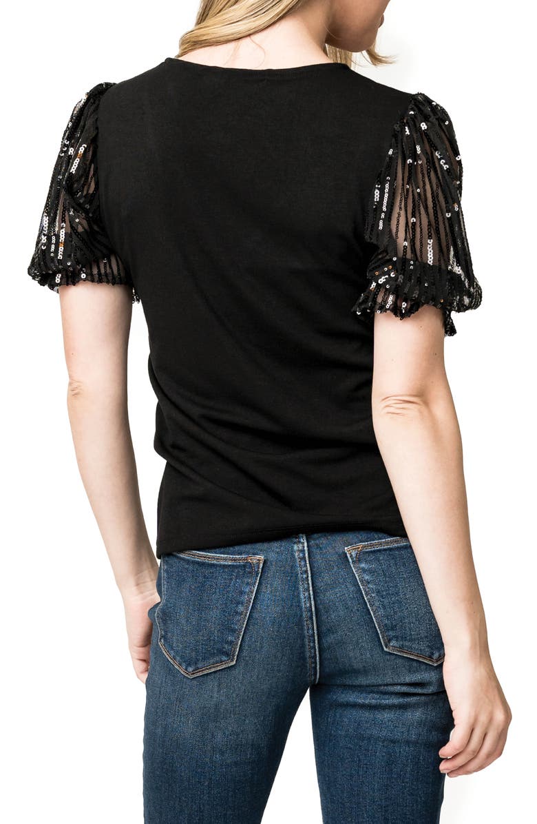 GIBSONLOOK Sequin Puff Sleeve V-Neck Top, Alternate, color,