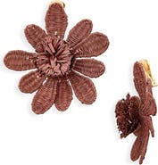 Oscar de la Renta Large Flower Woven Raffia Clip-On Earrings