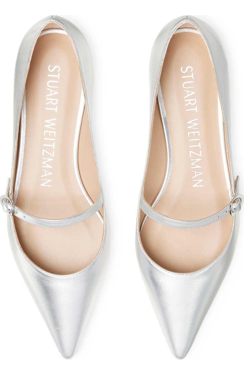 Stuart Weitzman Emilia Mary Jane Flat, Alternate, color, Silver