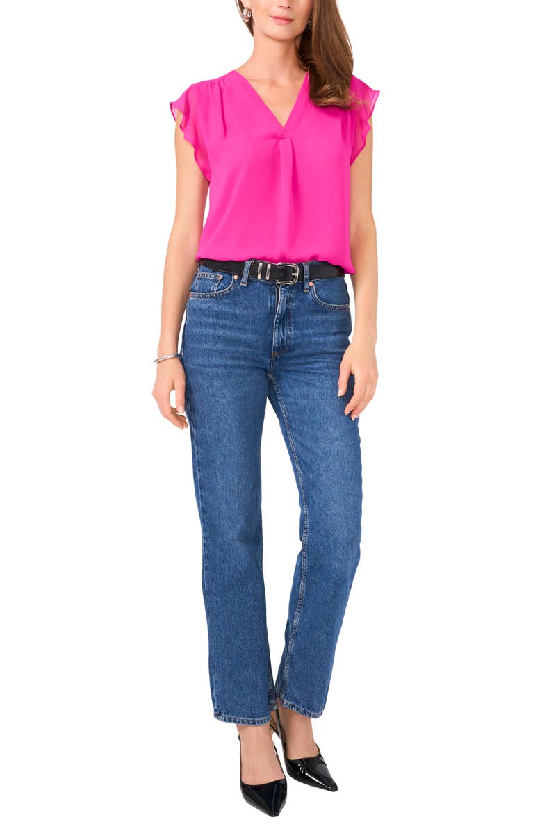 Vince Camuto Flutter Sleeve Top, Alternate, color, Fiercly Fuchsia