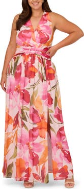 Adrianna Papell Floral Print Sleeveless Chiffon Gown