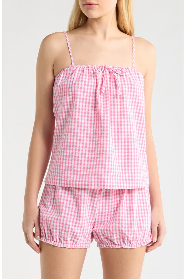 Gingham Seersucker Cami & Bloomer Short Pajamas, Main, color, PINK COMBO