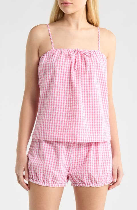 Gingham Seersucker Cami & Bloomer Short Pajamas
