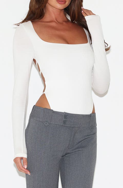 Minerva Strappy Open Back Long Sleeve Bodysuit