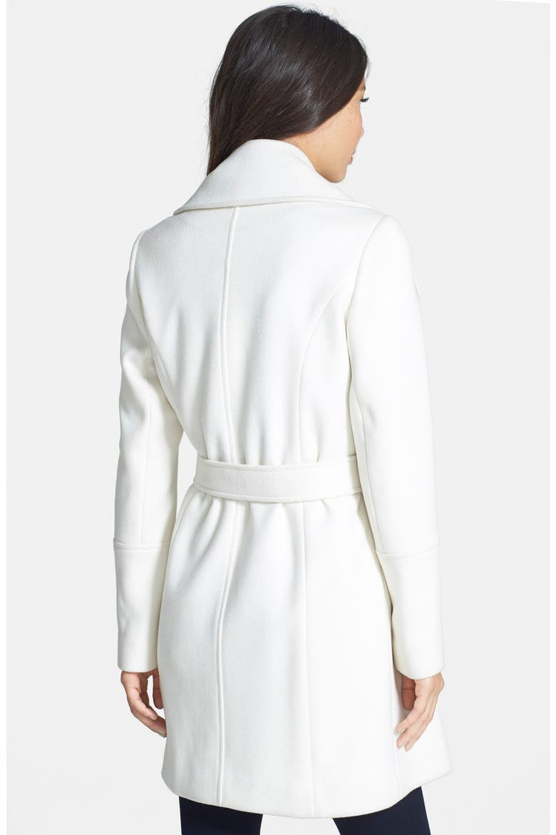 Belted Notch Collar Wool Blend Coat, Alternate, color, WHITE