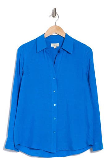 L Agence L'agence Nina Linen Blend Button-up Shirt In Bright Royal
