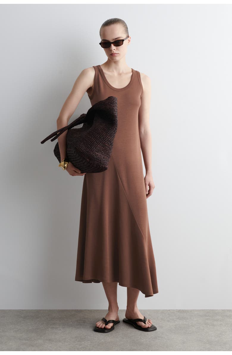 COS Asymmetric Jersey Midi Dress, Main, color, Brown