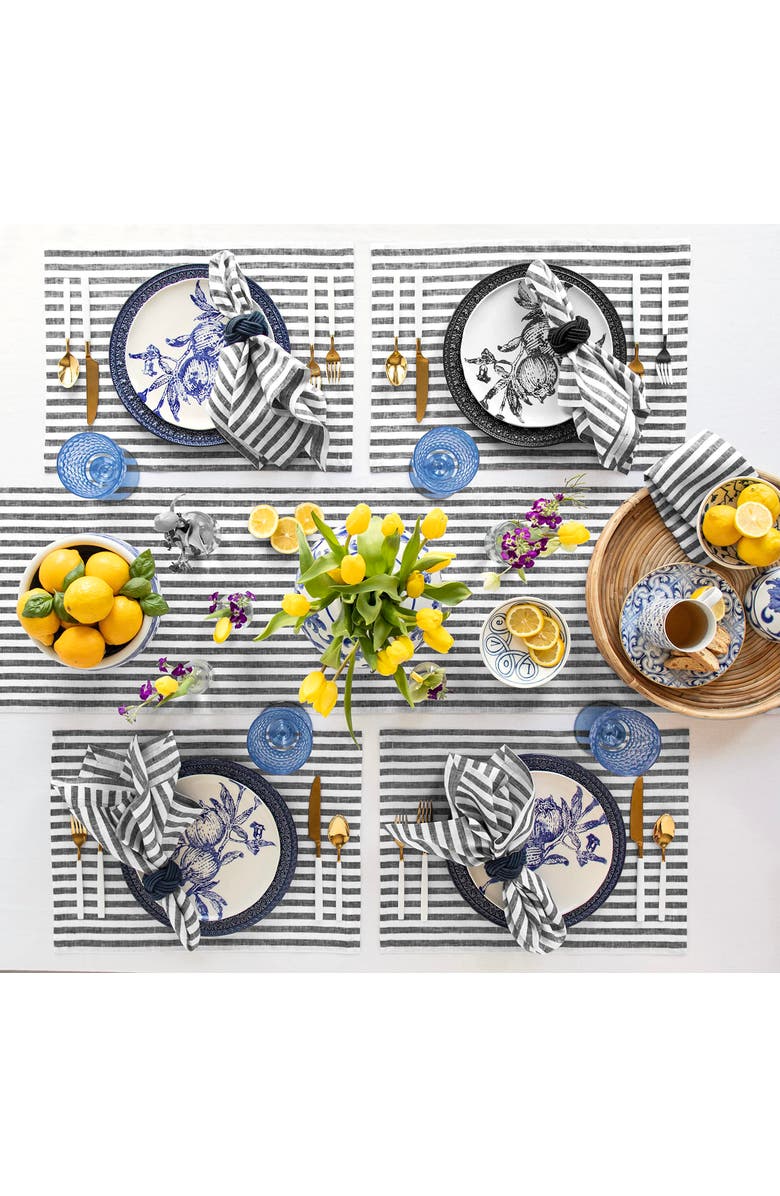 Solino Home Linen Dinner Napkins - Amalfi Stripe, 20" x 20" Inch, Alternate, color, Black And White