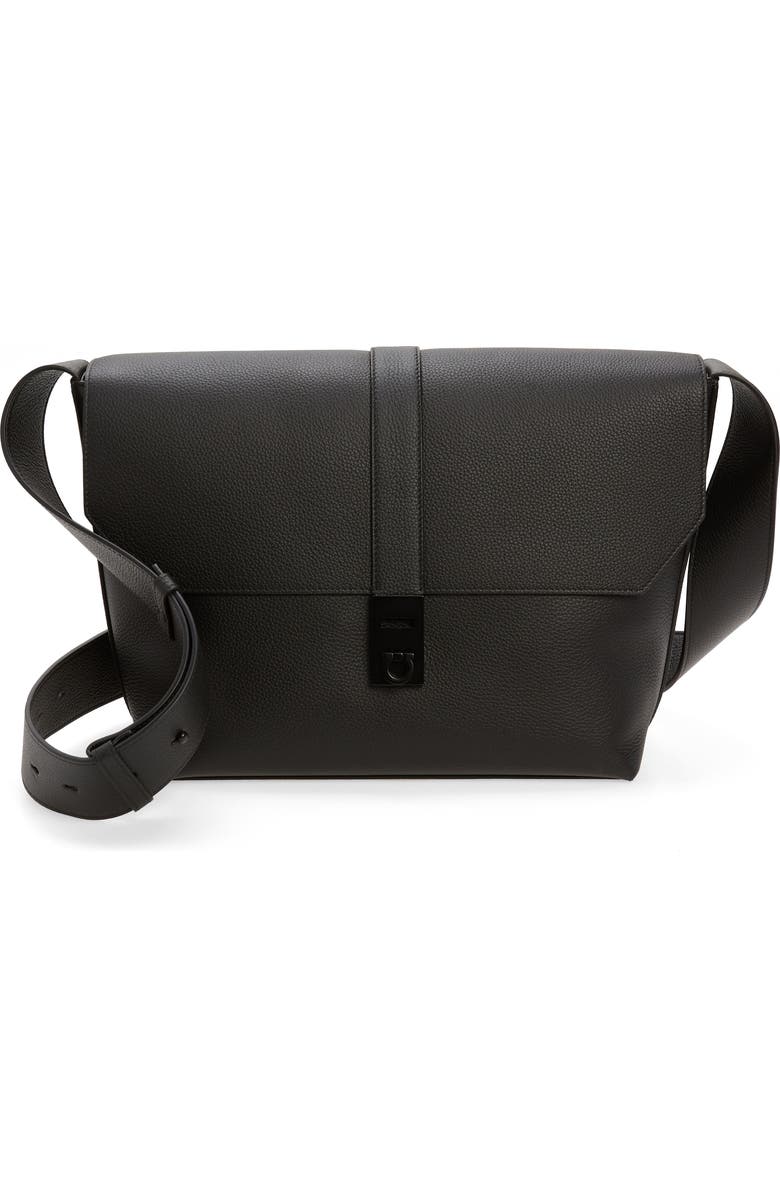 FERRAGAMO Twins Leather Messenger Bag, Main, color,