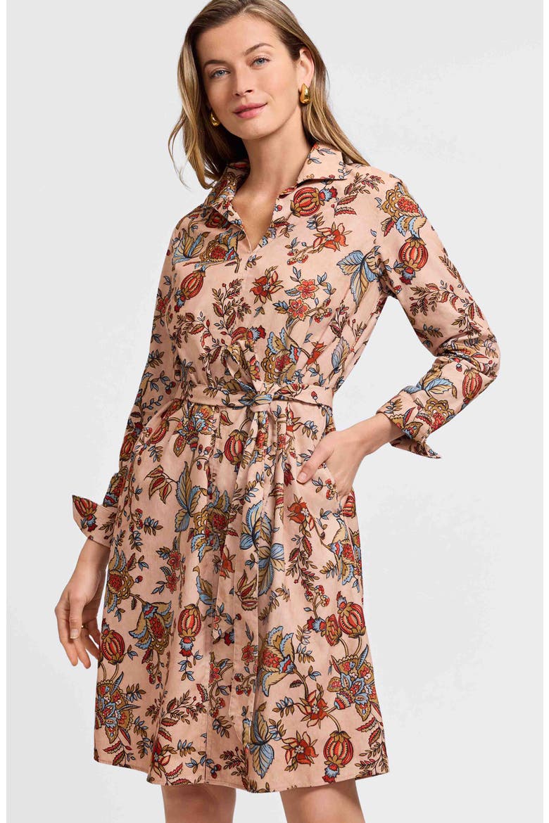 Agnes Autumn Leaf Print Long Sleeve Corduroy Belted Dress, Alternate, color, CAMEL MULTI