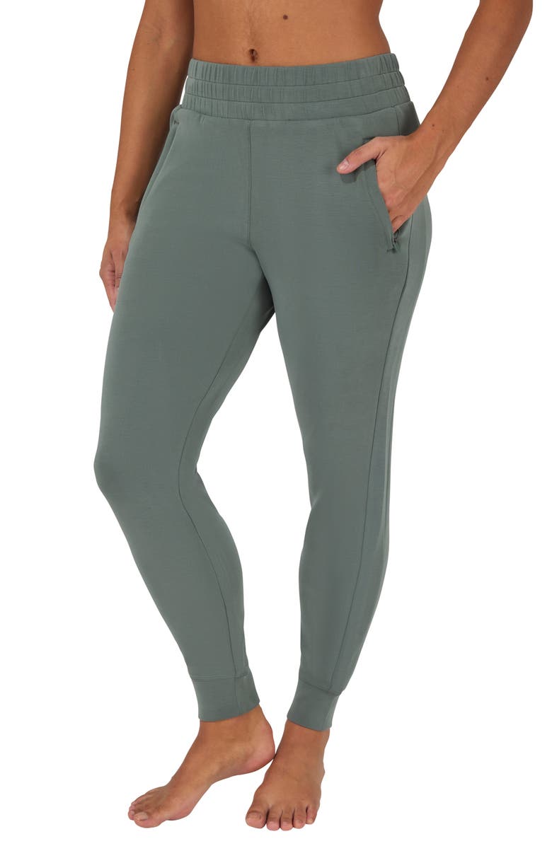 YOGALICIOUS SoftLite District Sandwashed Joggers, Alternate, color, Rustic Thyme