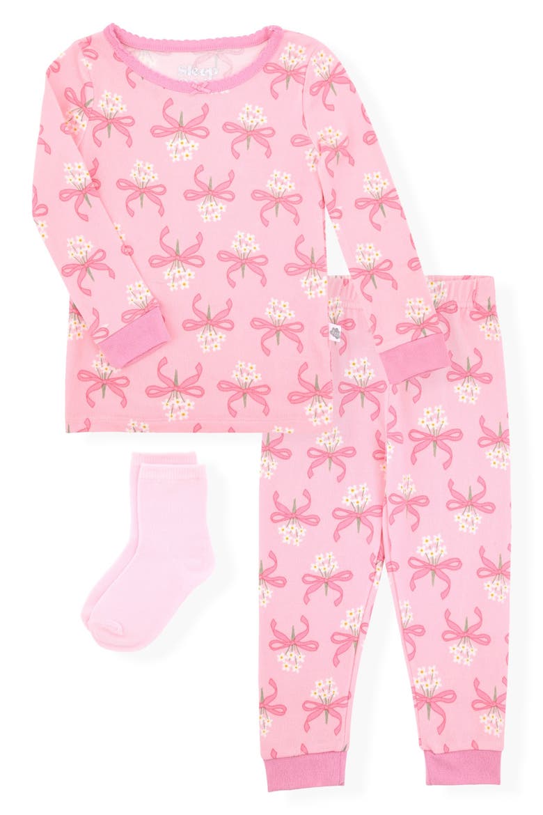 Kids' Bouquet Fitted Two-Piece Pajamas & Socks Set, Main, color, PINK
