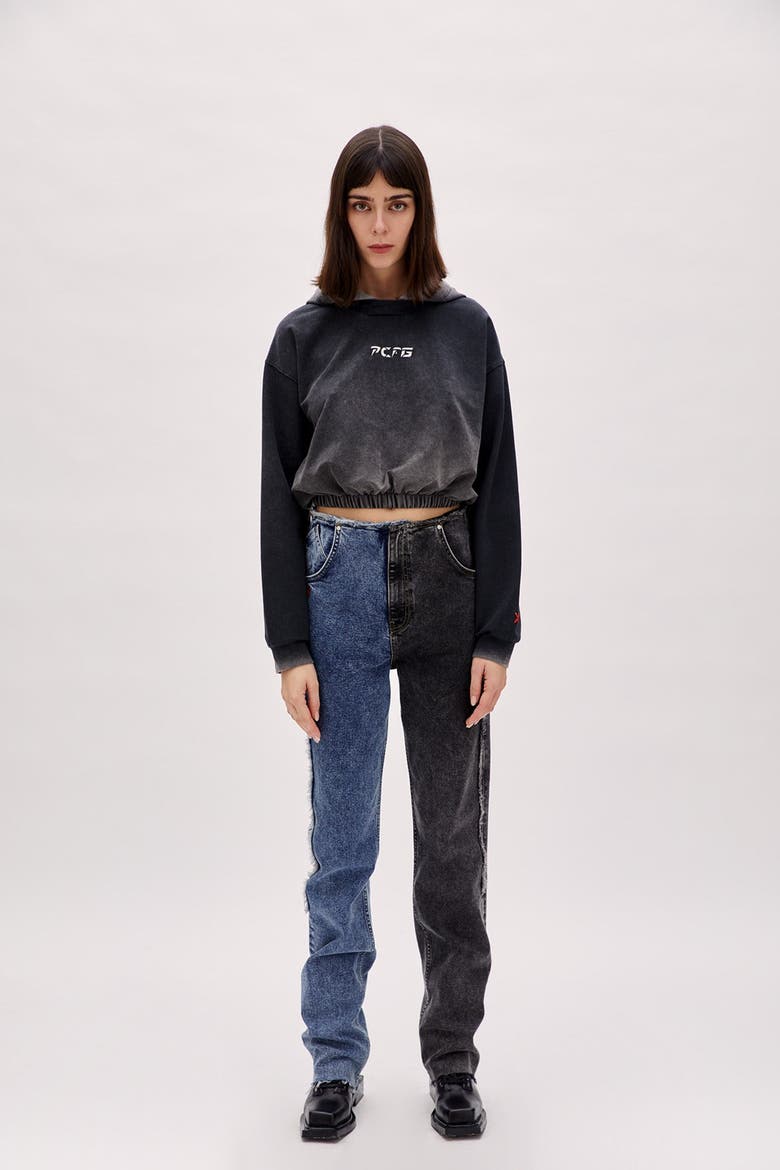 Two Color Block Denim Pant, Alternate, color, blue