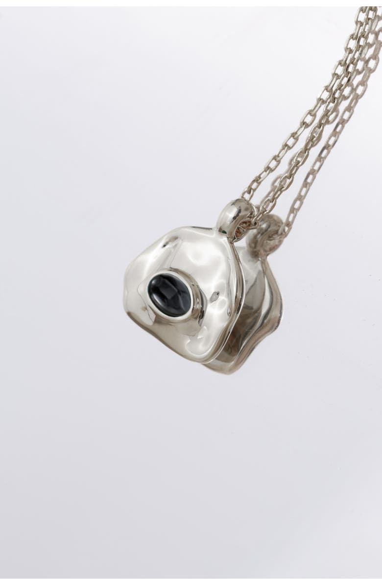 Classicharms Aria Gemstone Pendant Necklace and Figaro Chain Layering Set, Alternate, color, Silver/Noir Black