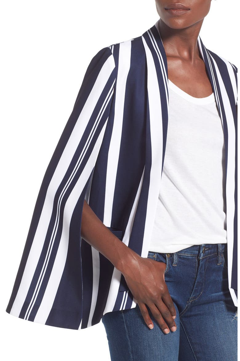Stripe Cape Blazer, Alternate, color, NAVY