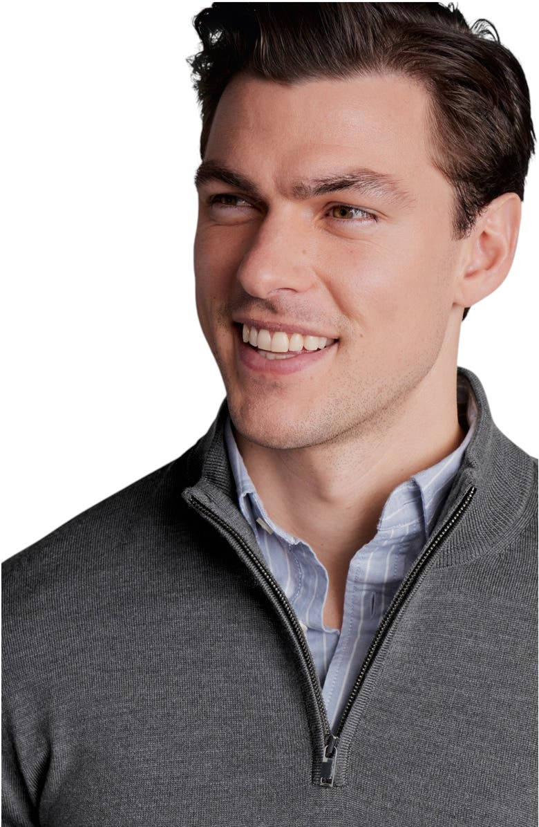Charles Tyrwhitt Pure Merino Zip Neck Sweater, Alternate, color, Grey