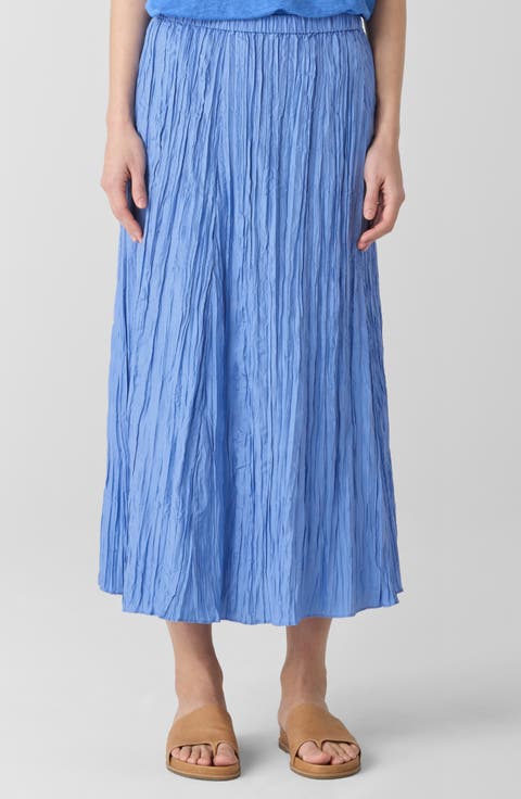 Crinkled Silk Midi Skirt (Petite)