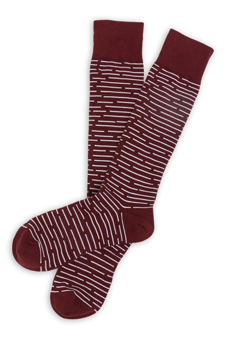 Broken Striped Dress Socks, Alternate, color, MAROON