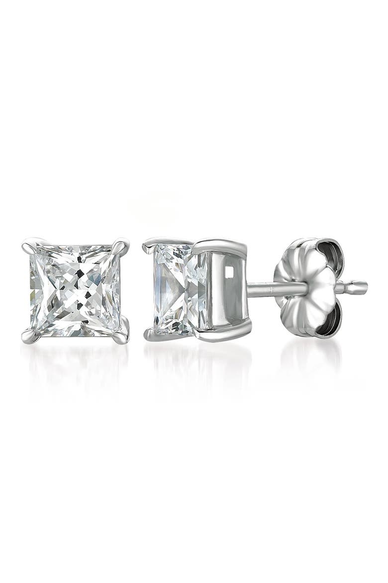 Cubic Zirconia Stud Earrings, Main, color, PLATINUM