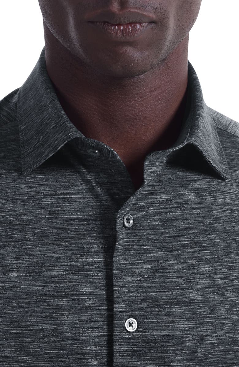 Bugatchi Miles OoohCotton<sup>®</sup> Space Dye Short Sleeve Button-Up Shirt, Alternate, color, Black