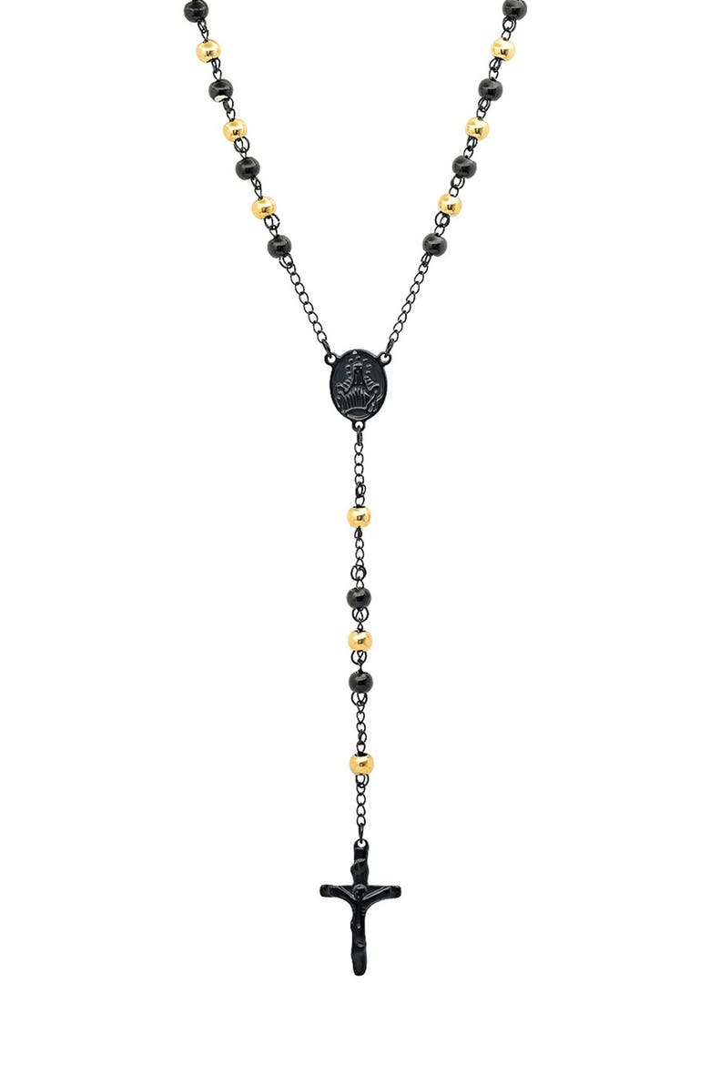 Men's 18k Gold Plated Rosary Necklace, Main, color, BLACK MULTI
