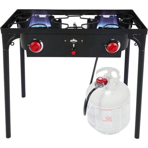 Double-Burner 150,000 BTU Gas Camping Stove, Portable Stove w/Auto Ignition & More!