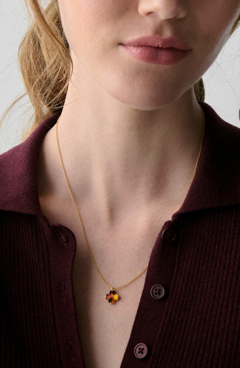 Kate Spade New York mini spade flower pendant necklace, Alternate, color, Tortoise.