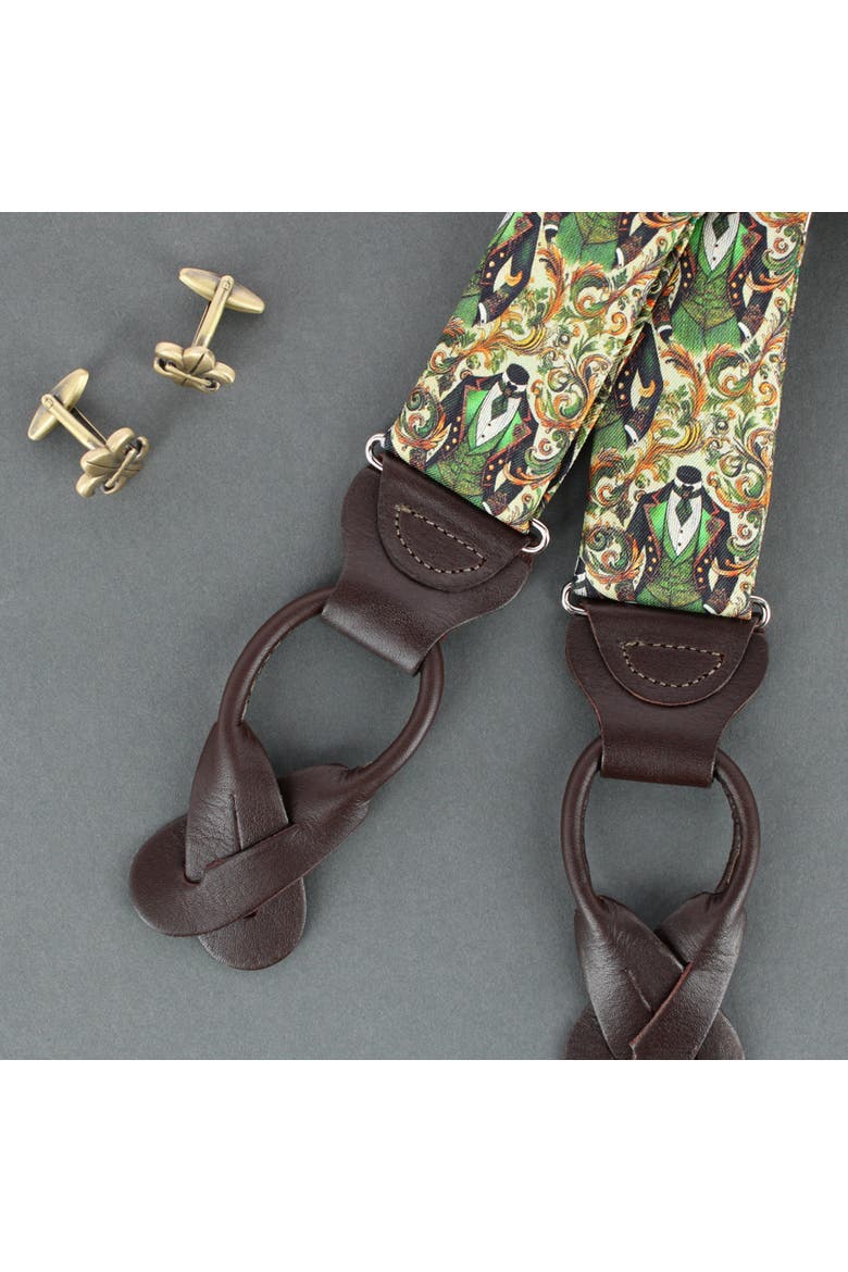 Big and Tall Shall We Dance Silk Novelty Button End Suspenders, Alternate, color, Green