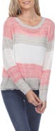RAIN AND ROSE Stripe Long Sleeve Openwork Knit Top