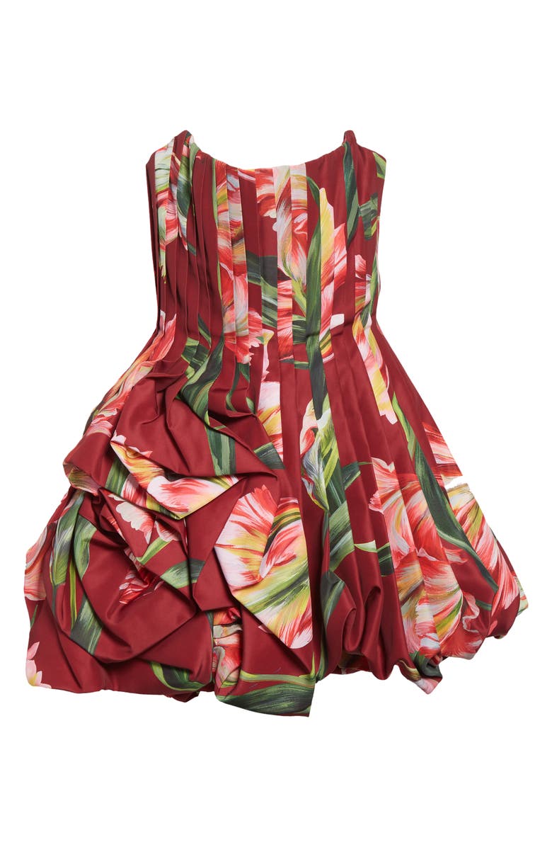 Carolina Herrera Tulip Print Pleated Draped Minidress, Alternate, color, Garnet Multi