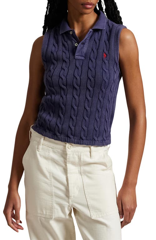 Polo Ralph Lauren Cable Sleeveless Cotton Polo Sweater In Blue