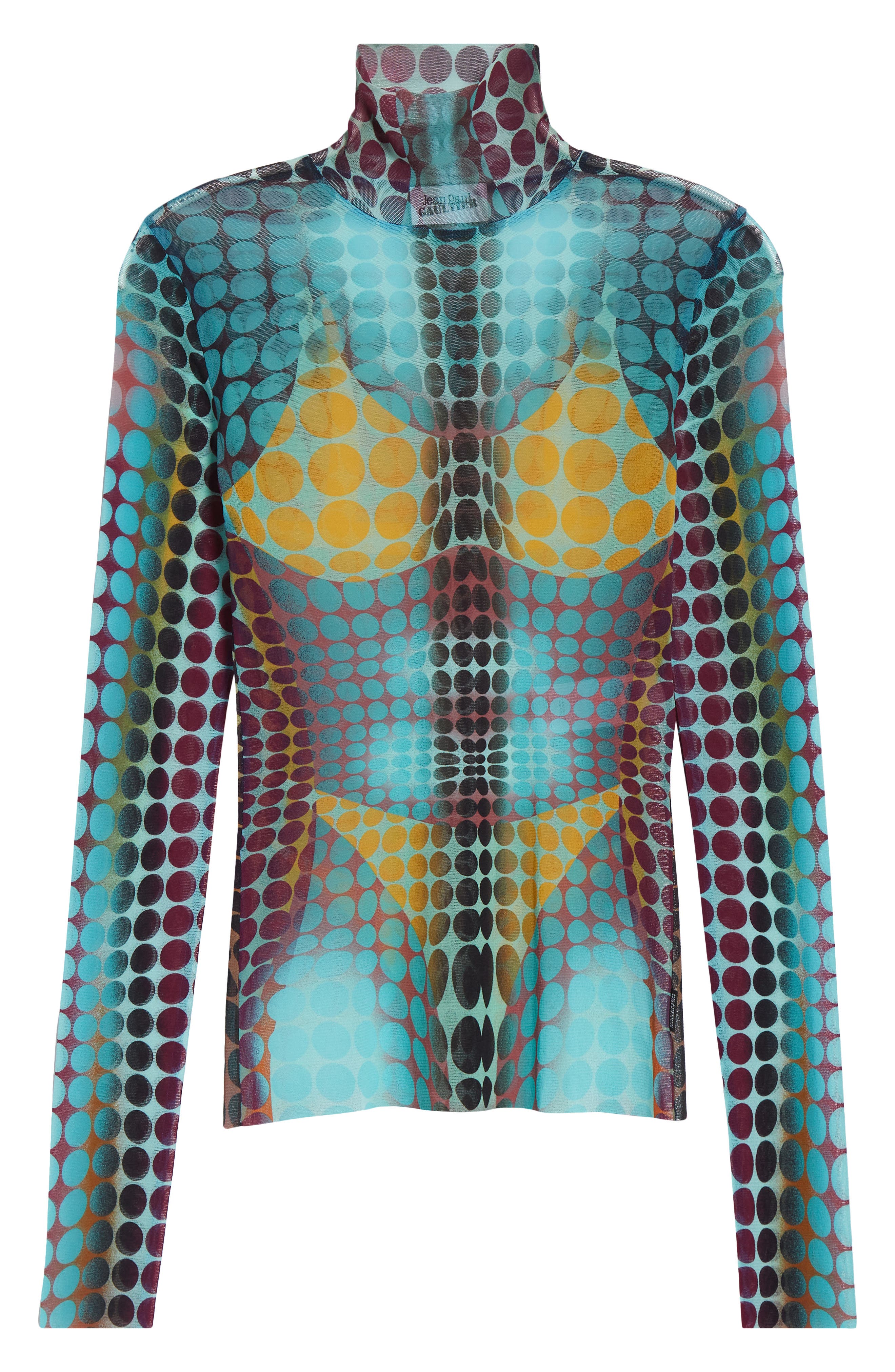 Re-Edition Polka Dot Trompe l'Oeil Long Sleeve Mesh Top (Women