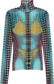 Jean Paul Gaultier Re-Edition Polka Dot Trompe l'Oeil Long Sleeve Mesh Top