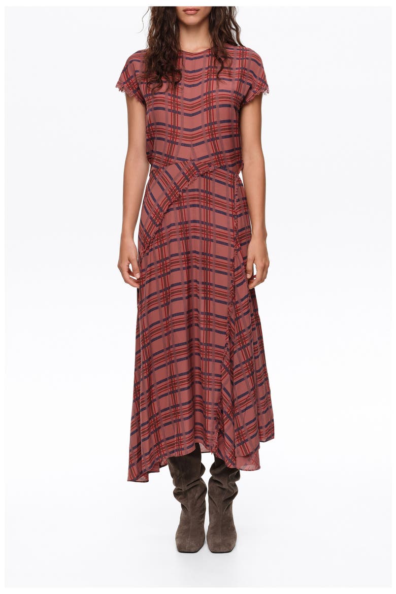 Checked Fluid Midi Dress with Flare, Main, color, GARNET