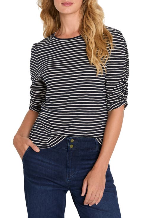 Striped Ruched Sleeve Top