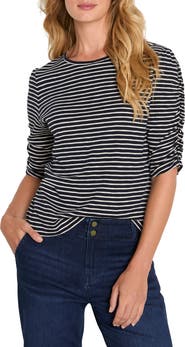NZT by NIC+ZOE Striped Ruched Sleeve Top