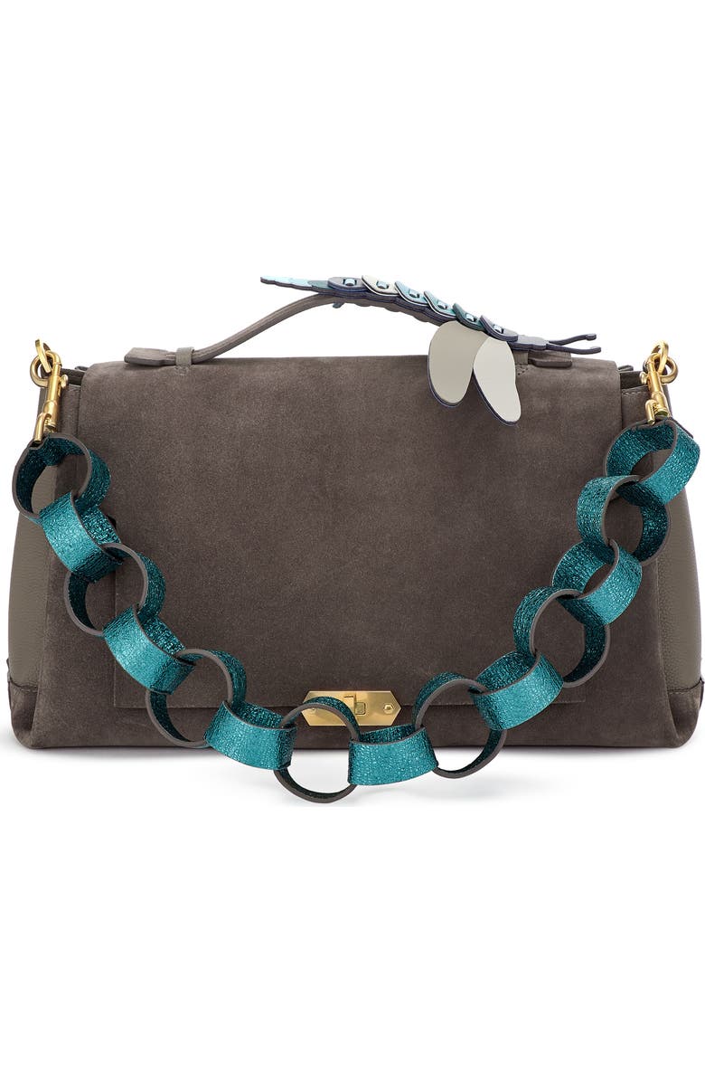 Anya Hindmarch Bathurst Dragonfly Detail Leather & Suede Satchel, Main, color,