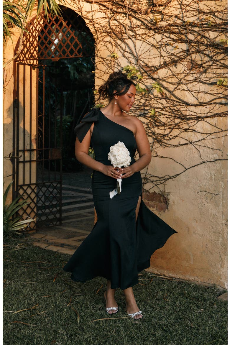 Charmed One-Shoulder Gown, Alternate, color, BLACK