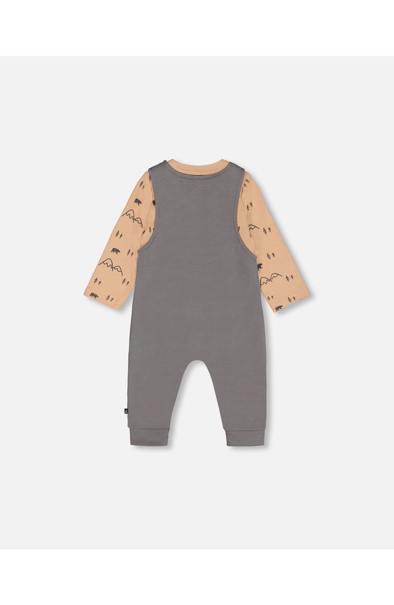 Deux par Deux Baby Boy's Organic Cotton Printed Bodysuit And Overall Set Dark Gray With Mountains, Alternate, color,