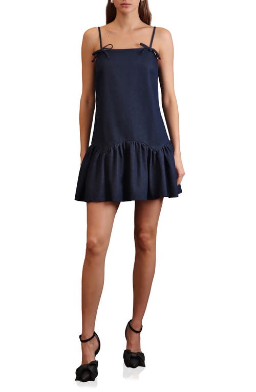Avec Les Filles Drop Waist Denim Minidress In Blue