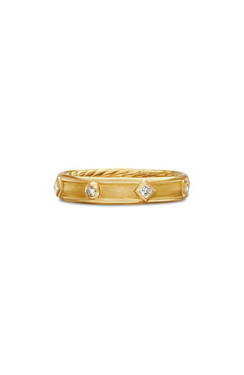 Modern Renaissance Band Ring in 18K Yellow Gold with Diamonds
