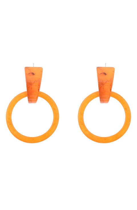 Orange Doorknocker Drop Earrings
