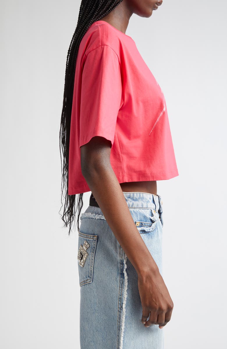 Balmain Baseball Logo Crop Graphic T-Shirt, Alternate, color, Fuschia/ Multi