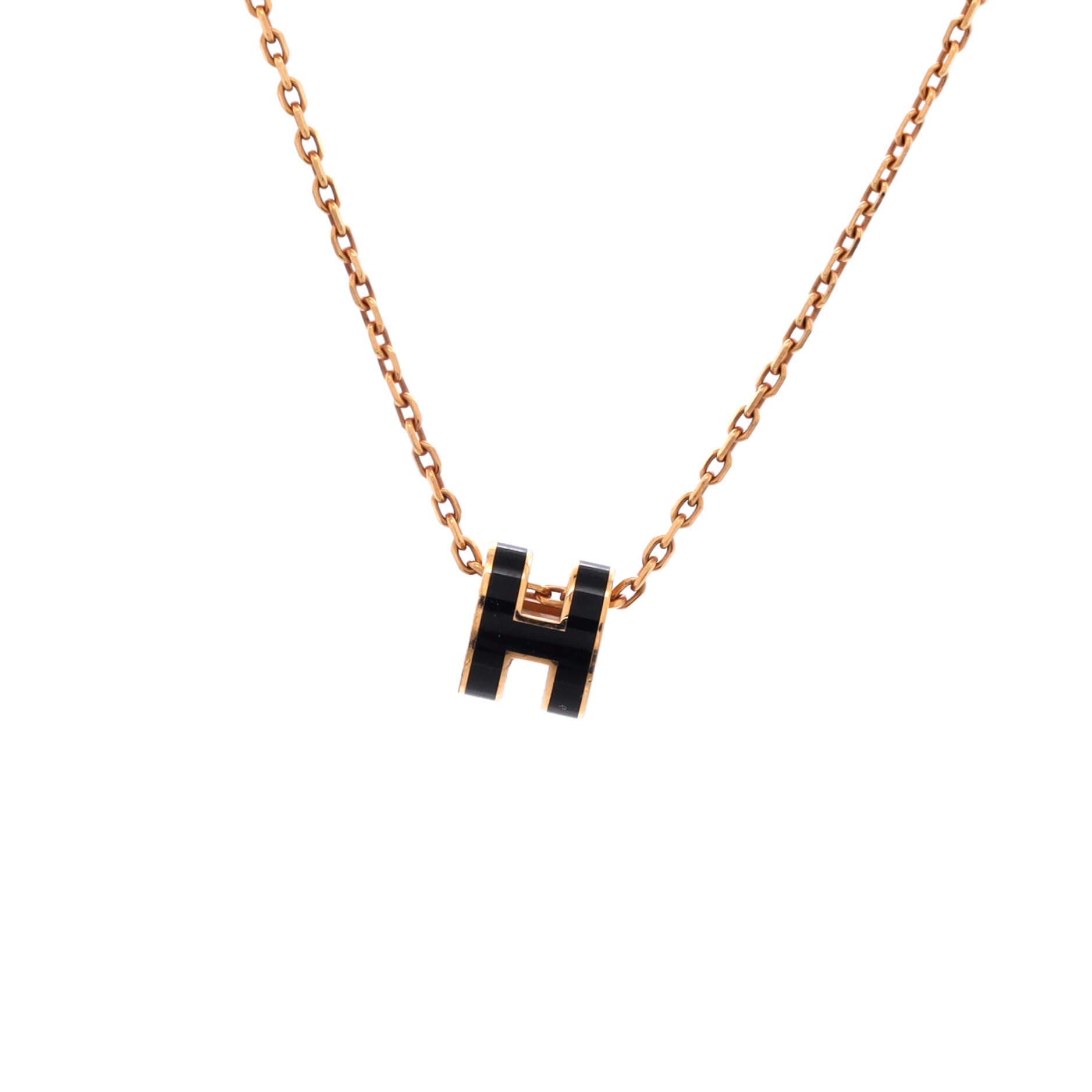 Pop H Pendant Chain Necklace Metal and Enamel Mini, Main, color, Black