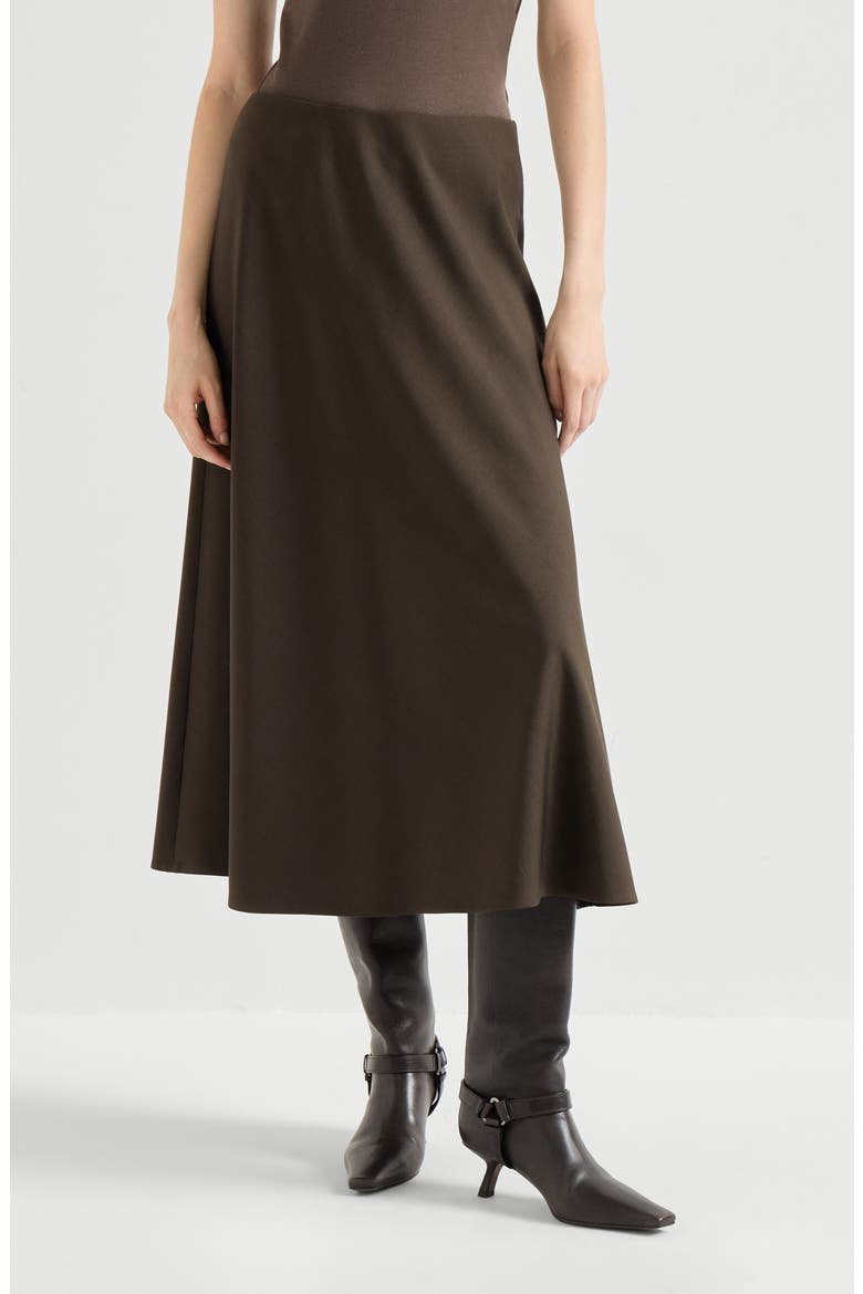 Comfort virgin wool and viscose twill flute skirt, Main, color, Brown