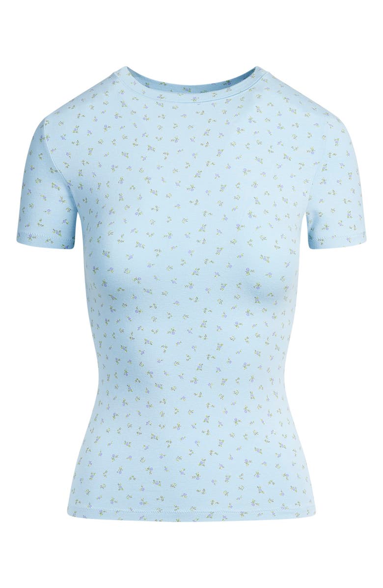 SKIMS Stretch Cotton Jersey T-Shirt, Alternate, color, Powder Blue Micro Floral